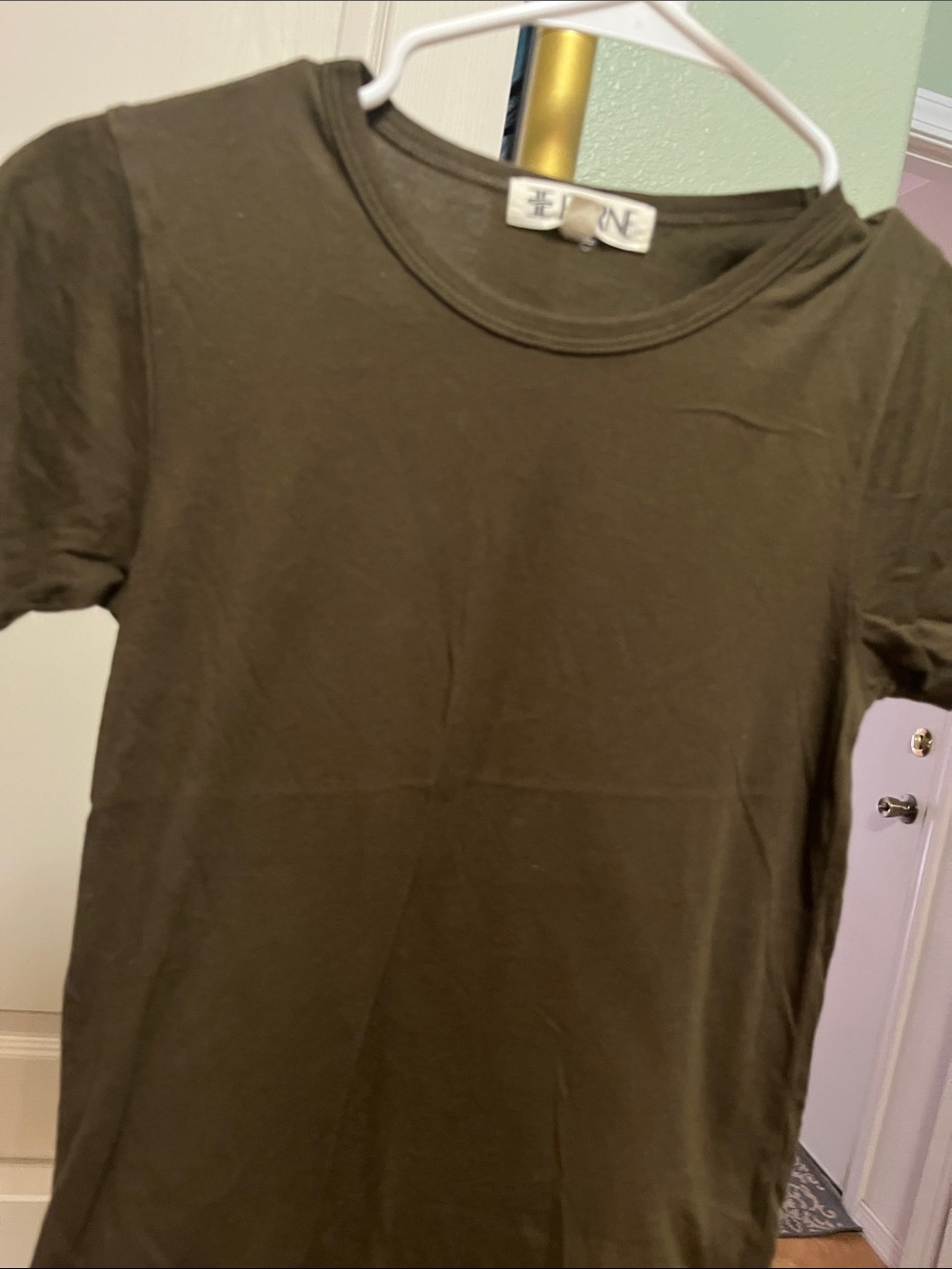 Eterne Olive Green Brown Short Sleeve Crewneck Tee Womens Sz Small